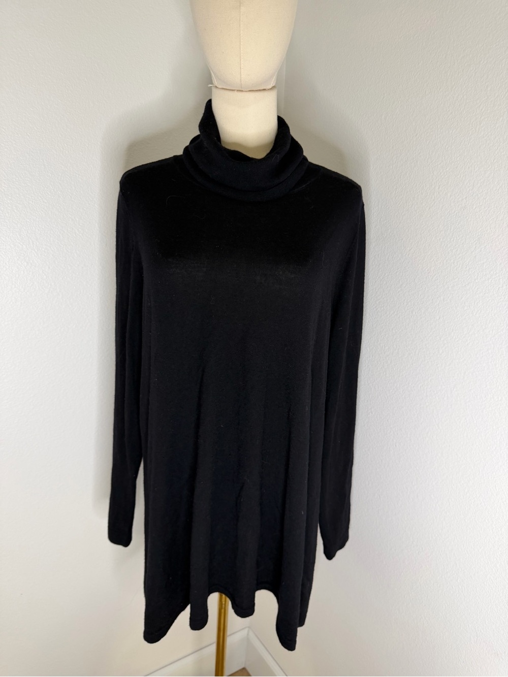 Eileen Fisher Black Lightweight 100% Merino Wool Turtleneck Sweater Size 1x